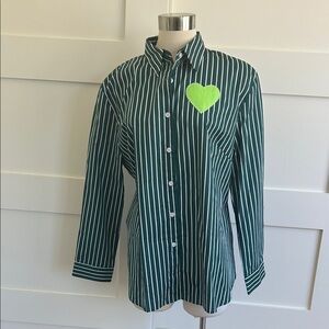ROMI BASHA- oversized striped button down with heart appliqué